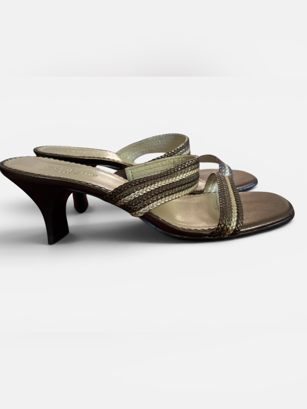 Liz Claiborne Flex Braided Straps Slip On Open Toe Sandals Kitten Heel Size